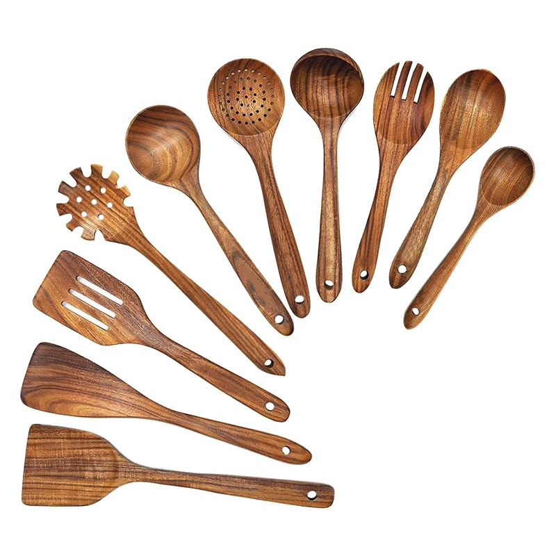 

Wooden Spoons for Cooking,10 Pcs Wooden Kitchen Utensils Set for Cooking Wooden Spatulas for Cooking