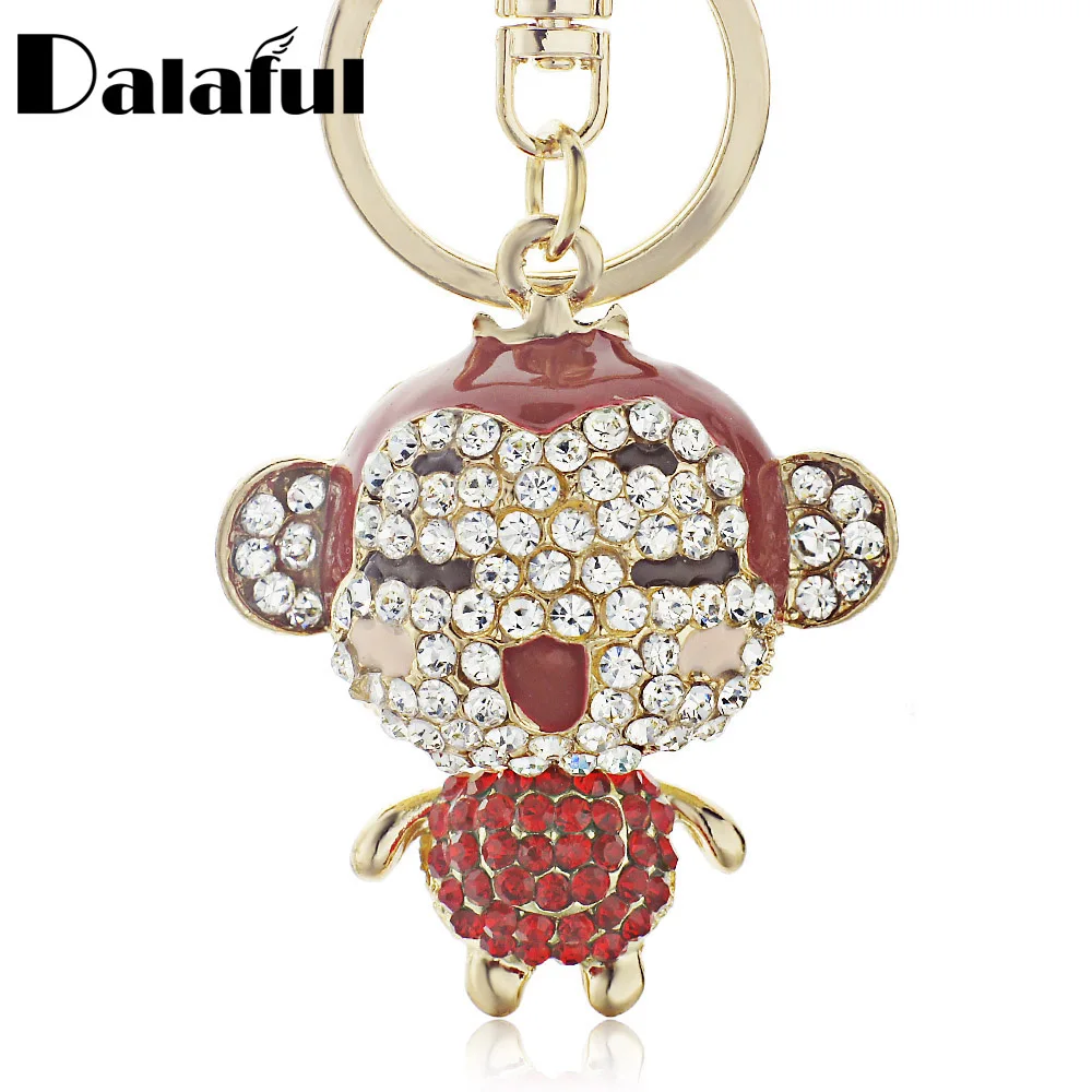 Брелок для ключей Dalaful K122 милый брелок с красной эмалью и кристаллами обезьяны