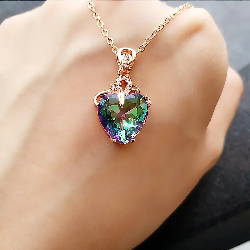 

Fashion Necklace For Women Crystal Zircon Love Necklace Pendant Heart Shape Tourmaline Crystal Necklace Jewelry Gift Wholesale