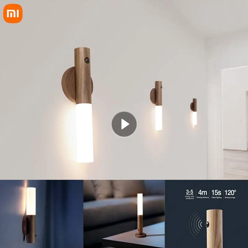 

СВЕТОДИОДНАЯ беспроводная USB-лампа XIAOMI с деревянной ручкой, настенный светильник с датчиком движения, настенная лампа на магните для коридо...