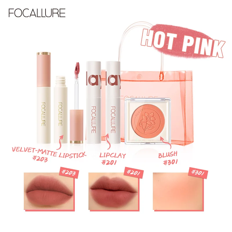 FOCALLURE Heißesten Rosa Make-Up Set Umfassen Samt Matte Lippenstift Misty Lip Gloss Gesicht Rouge langlebige Natürliche Frauen Kosmetische