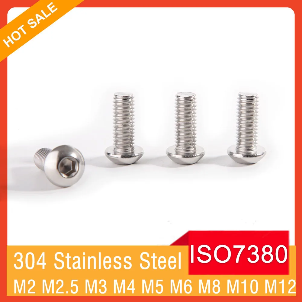 

M2 M2.5 M3 M4 M5 M6 M8 M10 M12 ISO7380 A2-70 Винт с шестигранной головкой из нержавеющей стали 304 с круглой головкой и шестигранной головкой