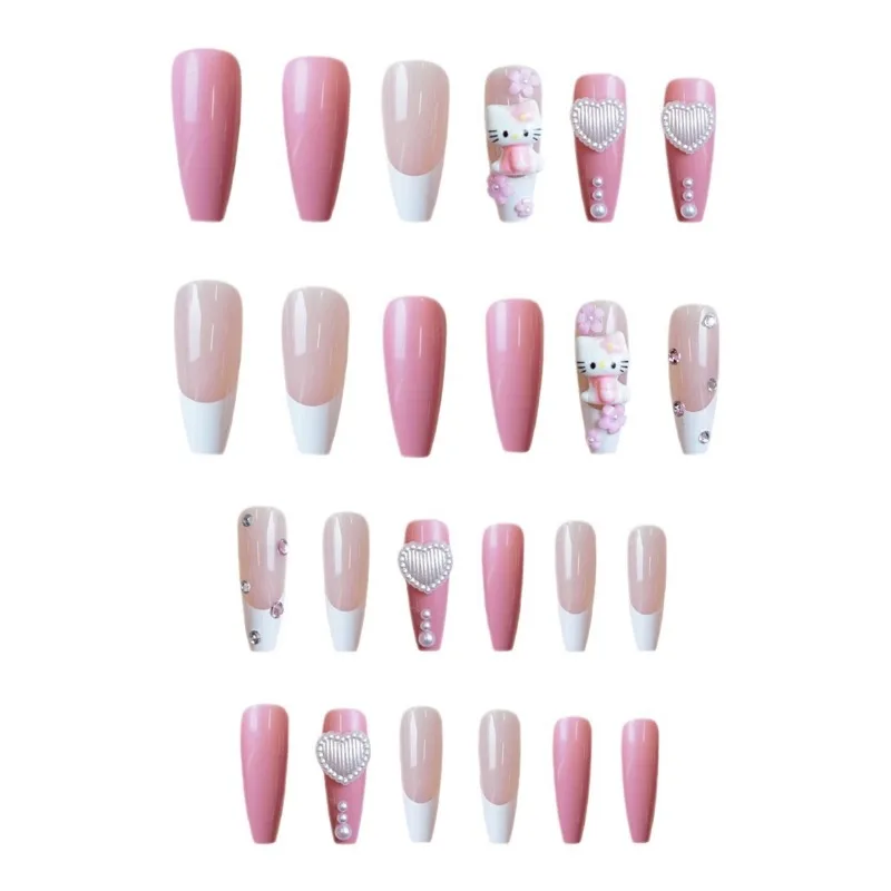 Sanrio Hello Kitty накладные ногти мультфильм аниме милый KT Cat Love цветок пресс на ногтях