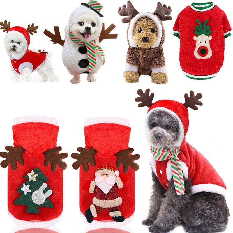 

Pet Christmas Costume Pet Clothes for Small Medium Dogs Flannel Warm Chihuahua Cats Hoodies Elk Snowman Puppy Christmas Clothing