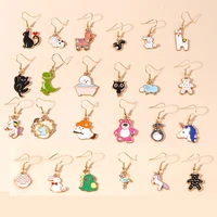 mixed enamel cute animals dangle earrings lovely cat rabbit unicorn alpaca drop earring for women girls birthday party