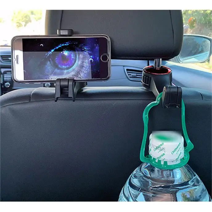 

2 In 1 Car Headrest Hidden Hook With Phone Holder Seat Back Hanger For Bag Handbag Purse Grocery Cloth Foldble Clips Organizer