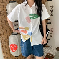 new summer harajuku women shirts casual colorful floral print blouses female baggy white button up short sleeves tees blusas