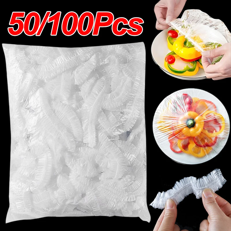 

100pcs Disposable Food Cover Plastic Fruit Vegetable Bag Elastic Wrap Food Lid Bowl Dish Covers Kitchen Wrap Seal Stretch Caps