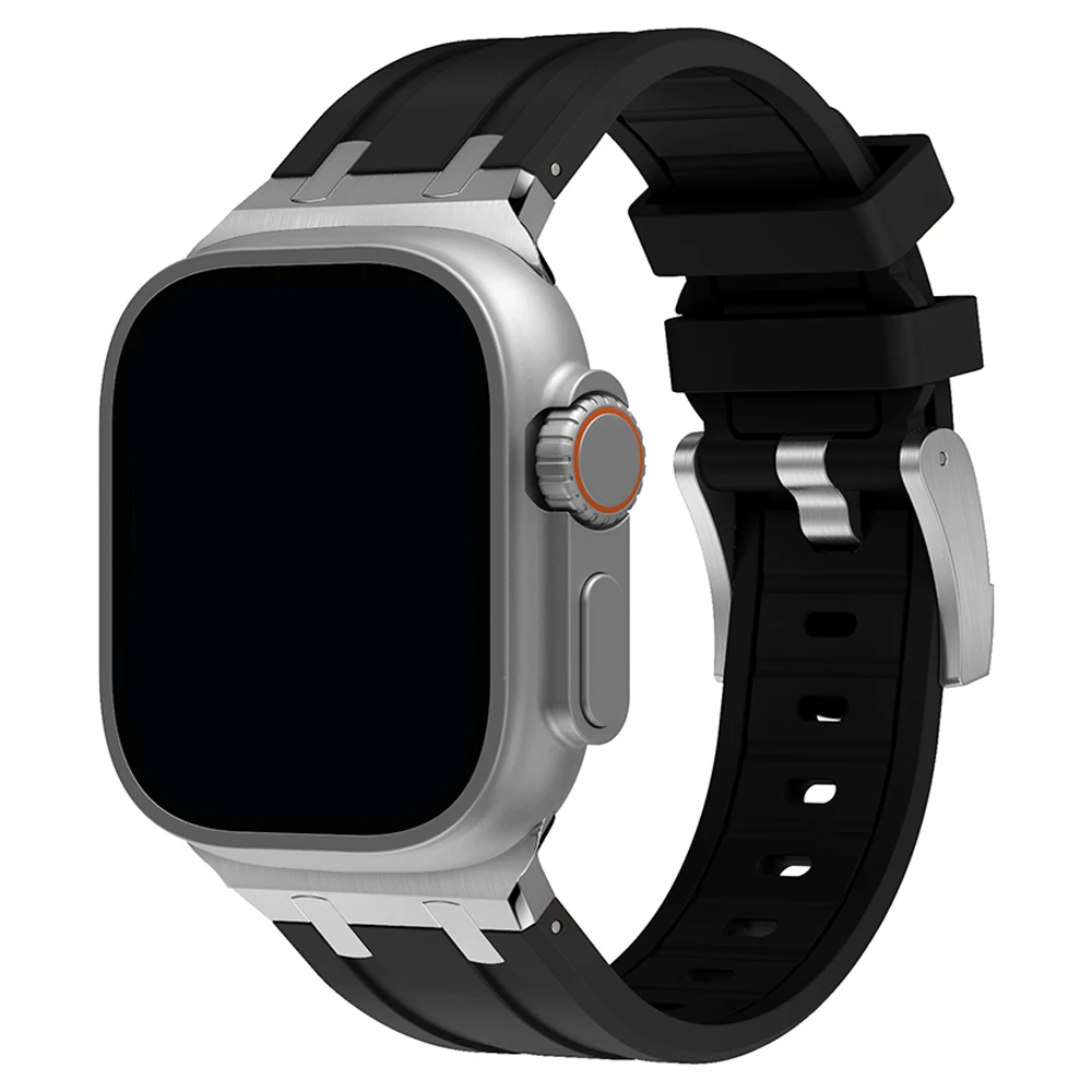 Ap Silicone soft Strap For Apple Watch Ultra band 49mm 45mm 44 41 40mm Sports Rubber Metal Band for iwatch 8 7 5 4 3se Bracelet