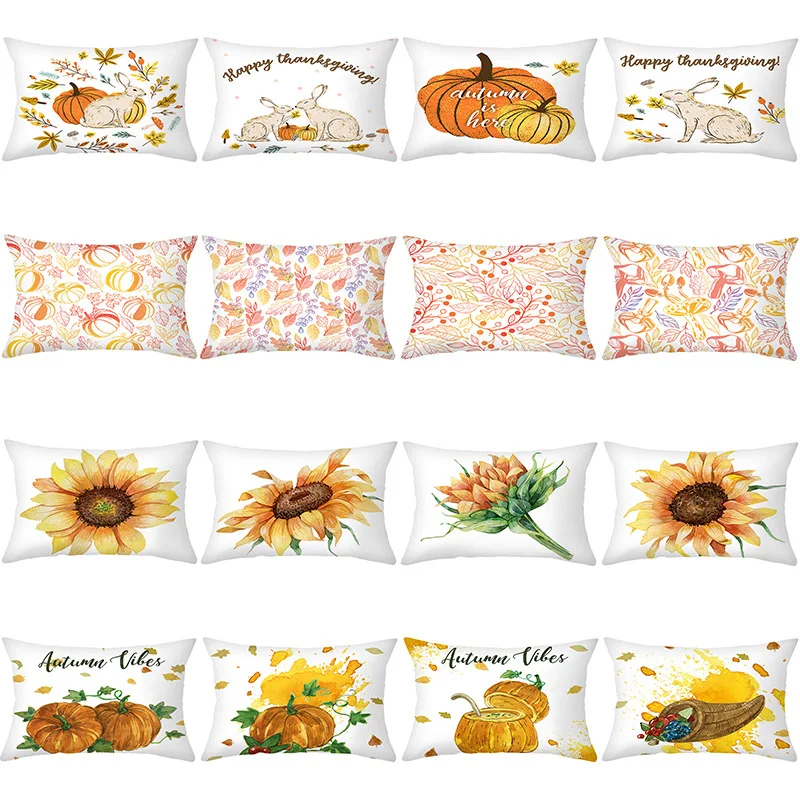 

Thanksgiving lumbar pillowcase sunflower print cushion cover sofa pillowcase car chair lumbar pillowcase throw pillows 30X50CM