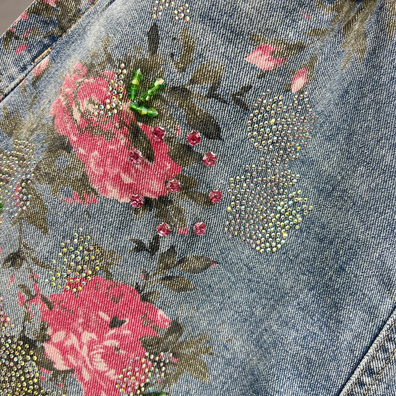 High Waisted Shorts Fashion Printed Denim Shorts for Women 2023 Summer New High Waist Loose Rhinestone Wide Leg Shorts Female