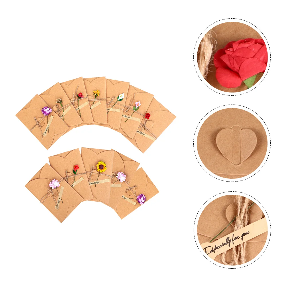 

12 Pcs Dried Flower Greeting Card Blank Cards Kraft Paper Festival Handmade Flowers Invitation Envelopes