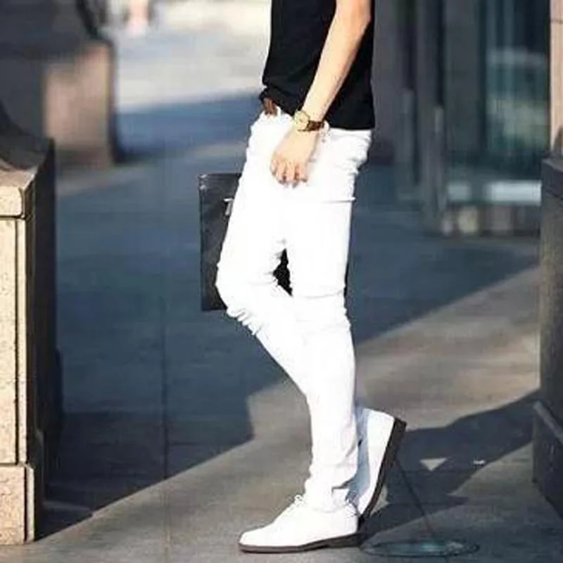 NEW 2022 Indoor Solid Casual White Boys Hip Hop Jeans Men Teenager Pencil Pants Skinny Students Streetwear Jeans Men Homme 27-34