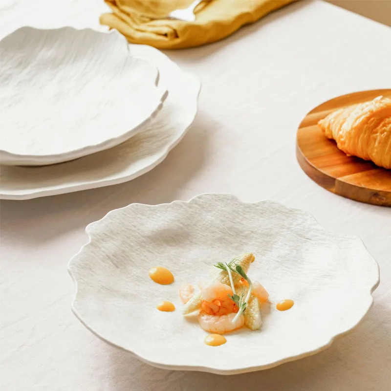 

Nordic Creative Ceramics White Stone Pattern Irregular Dish Set Home Hotel Western Dessert Dish Home Decoration Accessories