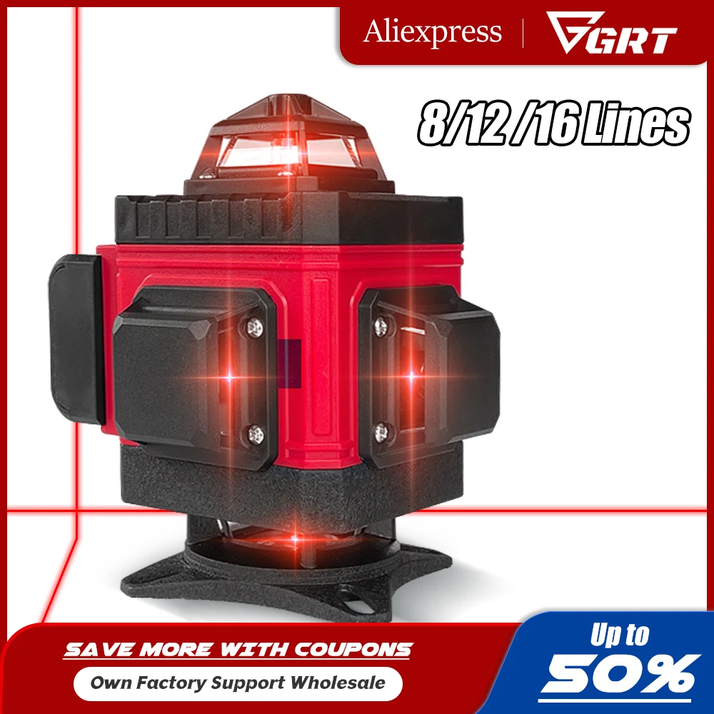 Лазерный уровень с красными линиями, самонивелирующийся на 360 градусов горизонтальный и вертикальный Сверхмощный лазерный уровень с 8/12/16 линиями и вращающейся базой