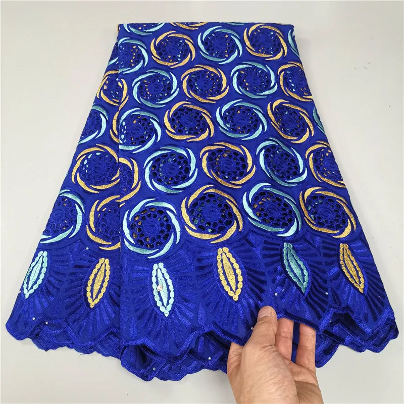 

5 Yard Swiss Fabric High Quality Latest Heavy Beaded Embroidery African 100% Cotton Voile Lace Dubai Style For wedding Party L59