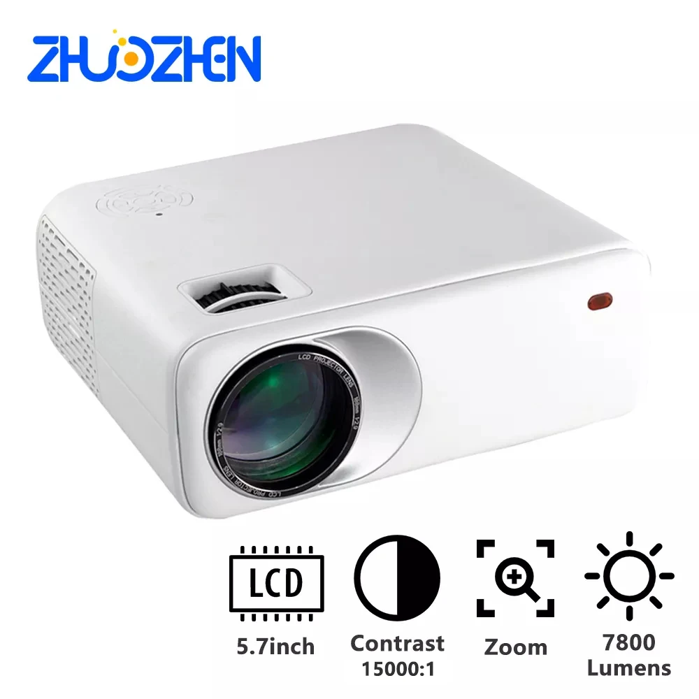 

Проектор Zhuozhen CR7 CR7W для умного дома, белый, 7800 лм, 1080P HD, Android 150, ТВ-приставка с пультом дистанционного управления, 40-дюймов