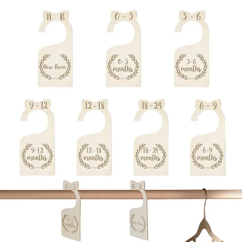 

7Pcs Newborn Closet Dividers Numerical Design Wood Newborn Hanger Divider Smooth Wardrobe Size Storage Organizer Divider