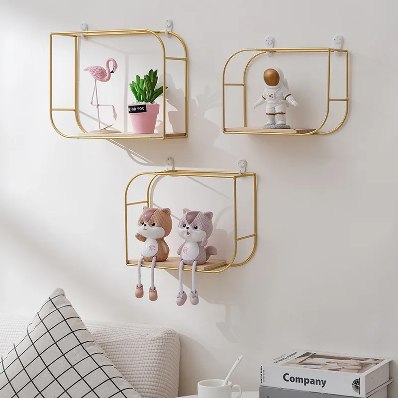 

Non-Perforated Living Room Metal Storage Shelves Irregular Wall Ornaments Home Decoration Rack Stereo Modern Simple Black Wooden