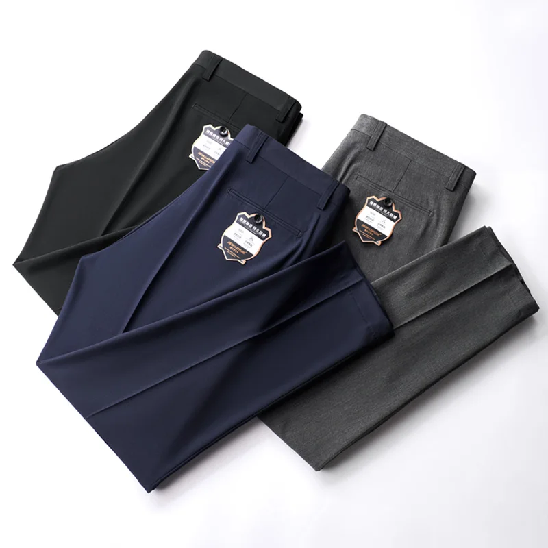 Мужские эластичные брюки прямые без глажки черные облегающие рабочие