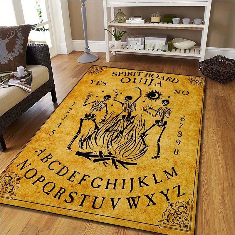 Фото Духовный танцевальный коврик со скелетом Ouija Board — мистический домашний декор для оконтных болельщиков, винтажный дизайн с алфавитом и цифрами №1