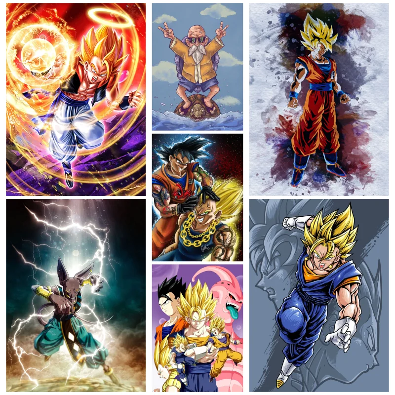 

Японская живопись на холсте, аниме фигурка дракона, супер Сайя Сон Гоку, настенная роспись, подходит для домашней спальни, декоративная карт...