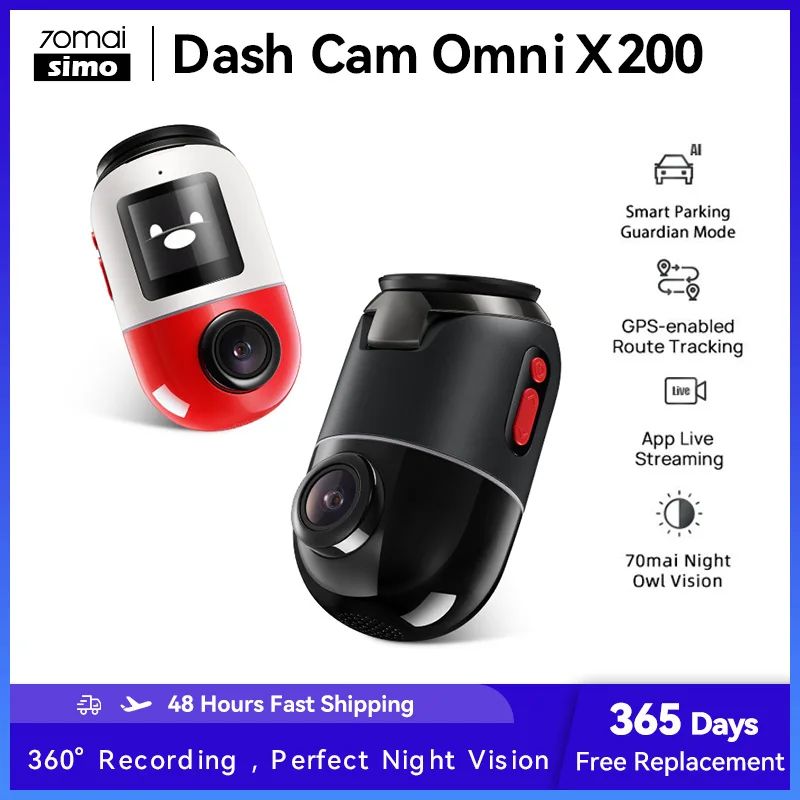 

70mai Dash Cam Omni X200 360° Full View Design AI Motion Detection Car DVR Built-in GPS ADAS 24H Parking Monitior eMMC Storage