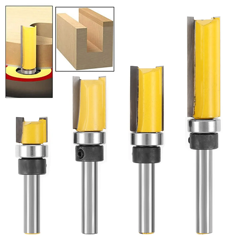 

4PCS 1/4 Shank Long Cleaning Bottom Router Bit Cutter Pattern Flush Trim Top And Bottom Bearing Flush Trim Router Bits Set