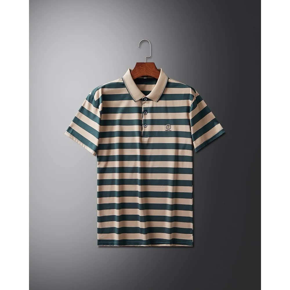 Мужская рубашка-поло с коротким рукавом в полоску