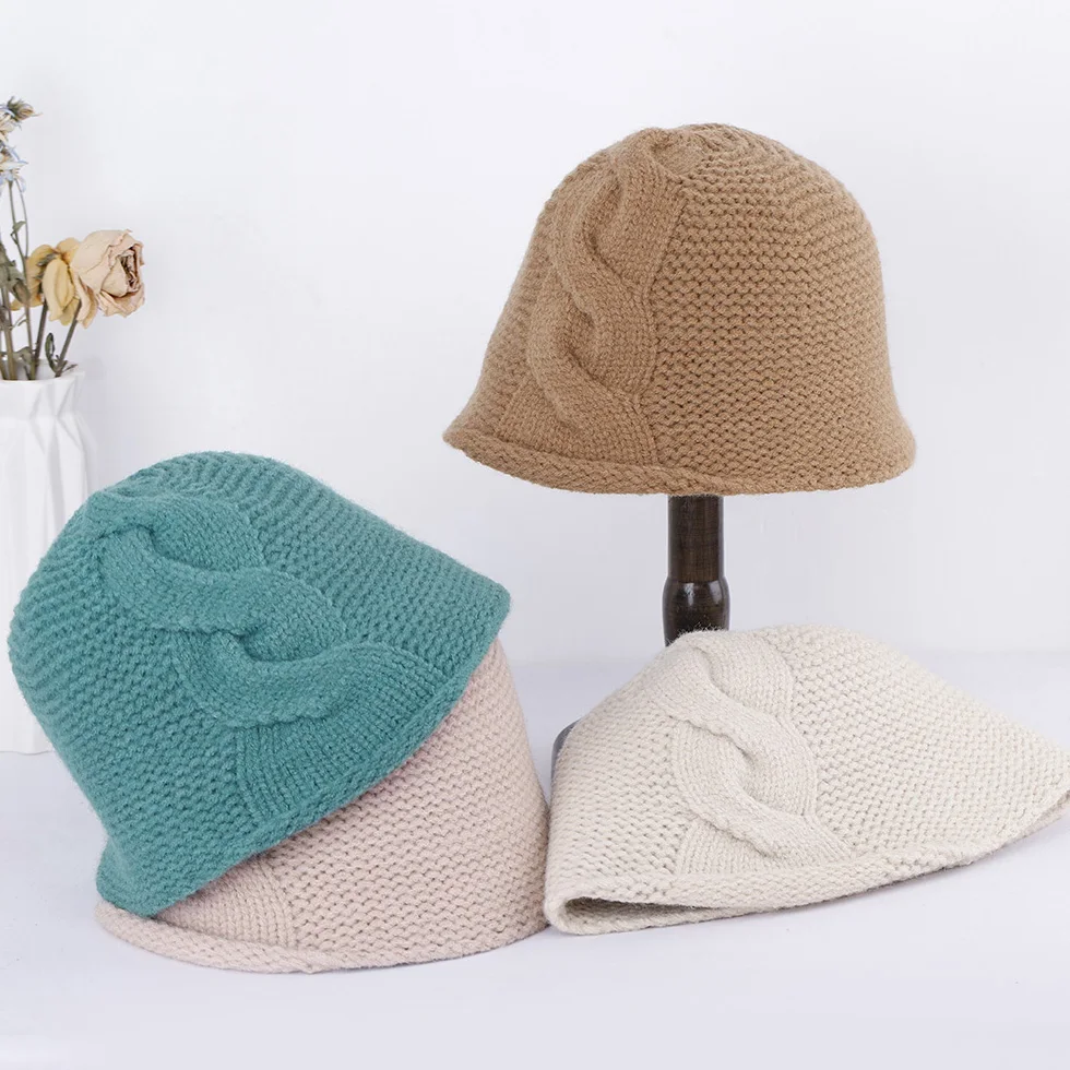 

2022 New Winter warm Bucket Hats for Womens Panamas Foldable fashion solid colour stripe knitting hat for gift free shipping