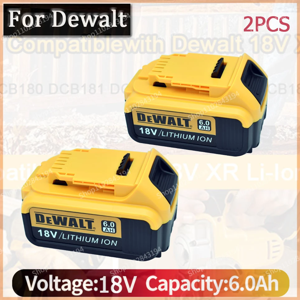 DeWalt 18V 6.0AH 100% Original for DeWalt rechargeable power tools battery with LED Li-Ion replacement DCB205 DCB204-2