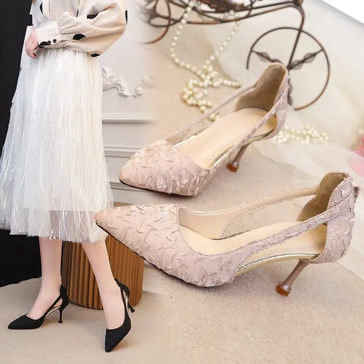 

Новинка весна-лето 2023, женское платье, туфли-лодочки на высоком каблуке с острым носком и ремешком на щиколотке