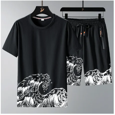 

Plus Size Mens Short Sleeve Tracksuit Casual Tshirt Shorts Mens Sweatsuit 2PC Tees Top+Sweatpant Sports Set Linen Fabric Clothes