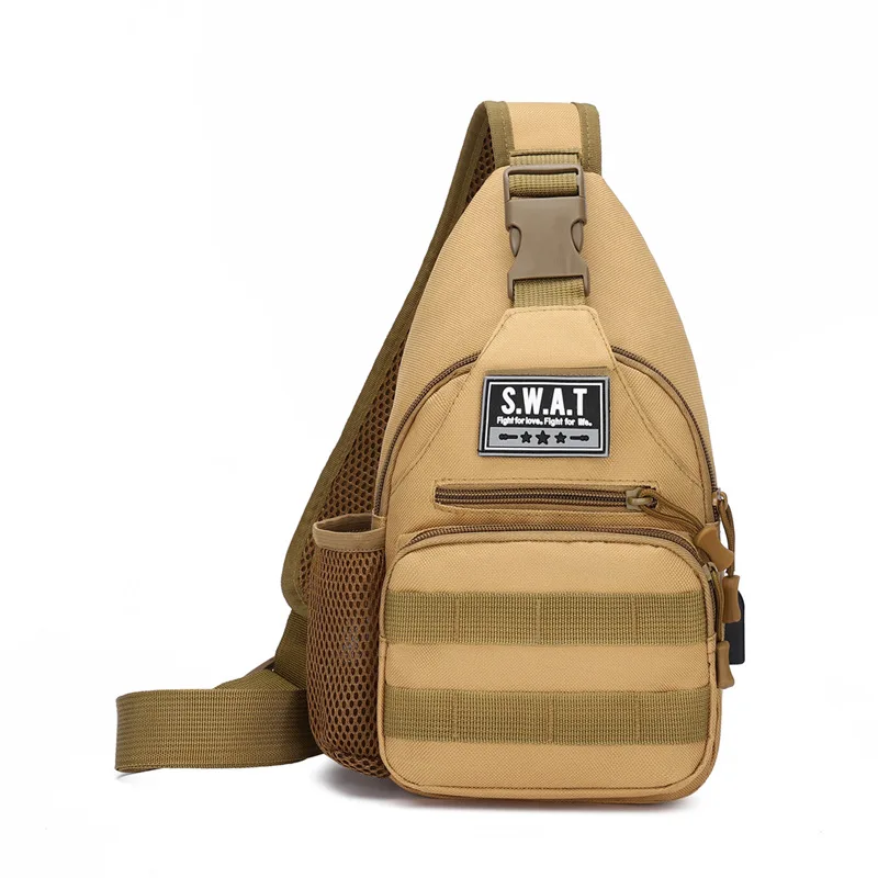 Outdoor Tactical Camouflage Chest Bag Multi-functional Charging Bag Men's Waterproof Wear-resistant Shoulder Bag HOOk&LOOP Flag