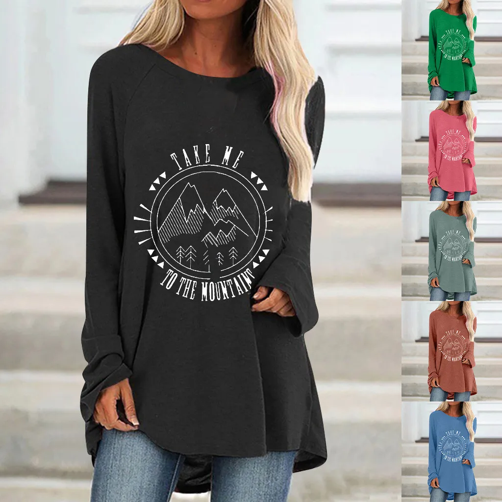 

Womens Long Sleeve T Shirt Tops Women Fashion Casual Print O-Neck Loose Long Sleeve T-shirt Top Womens Undershirts Long Sleeve