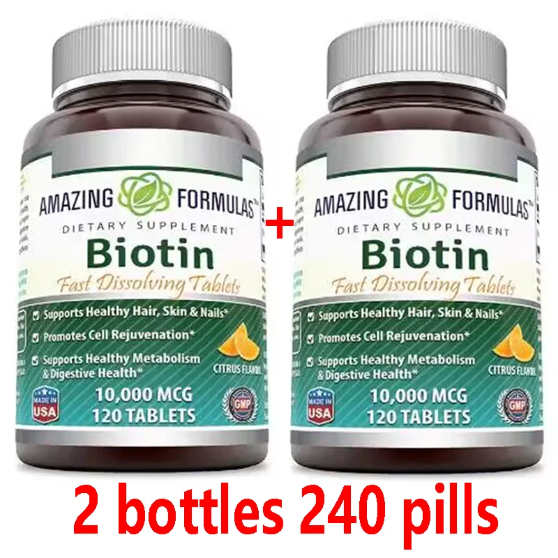 

2 bottles Biotin Fast Dissolving Tablets metabolizes fat protein protect health hair skin nails normal human growth health food
