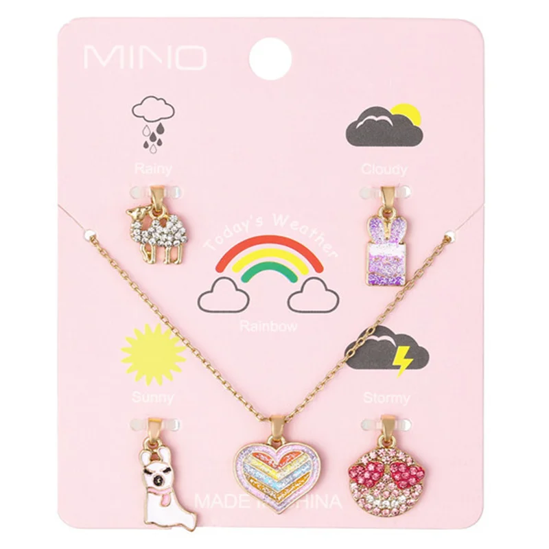

Kawaii Kids Bracelet and Cartoon Animal Heart 5pcs Pendants DIY Alloy Bracelet Children Princess Accessories Girls Birthday Gift