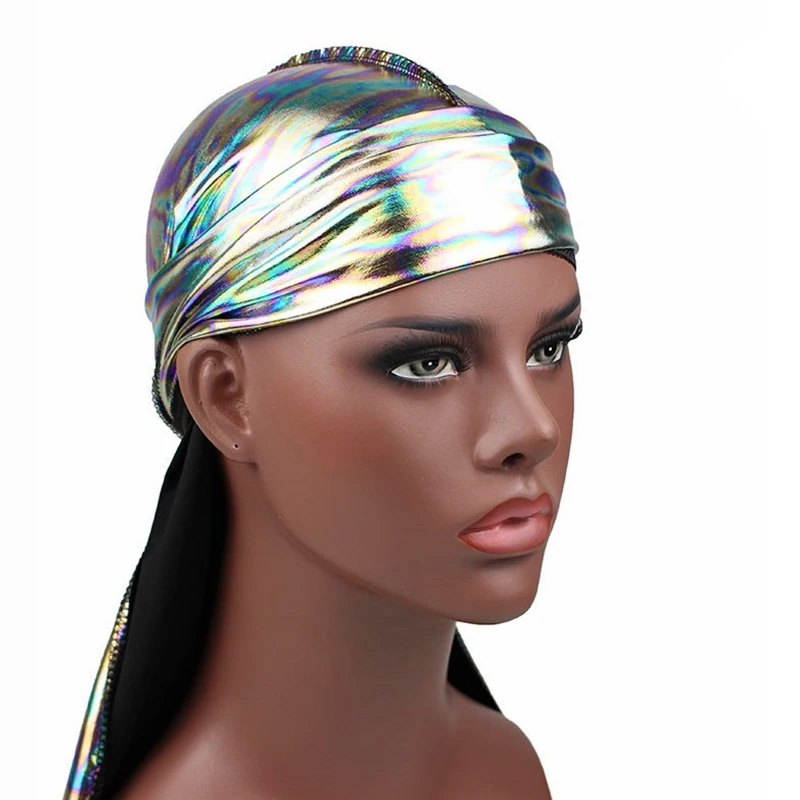 

Пиратская шапка Durag с длинным хвостом для мужчин и женщин, шелковая цветная Кепка, унисекс, шелковая бандана