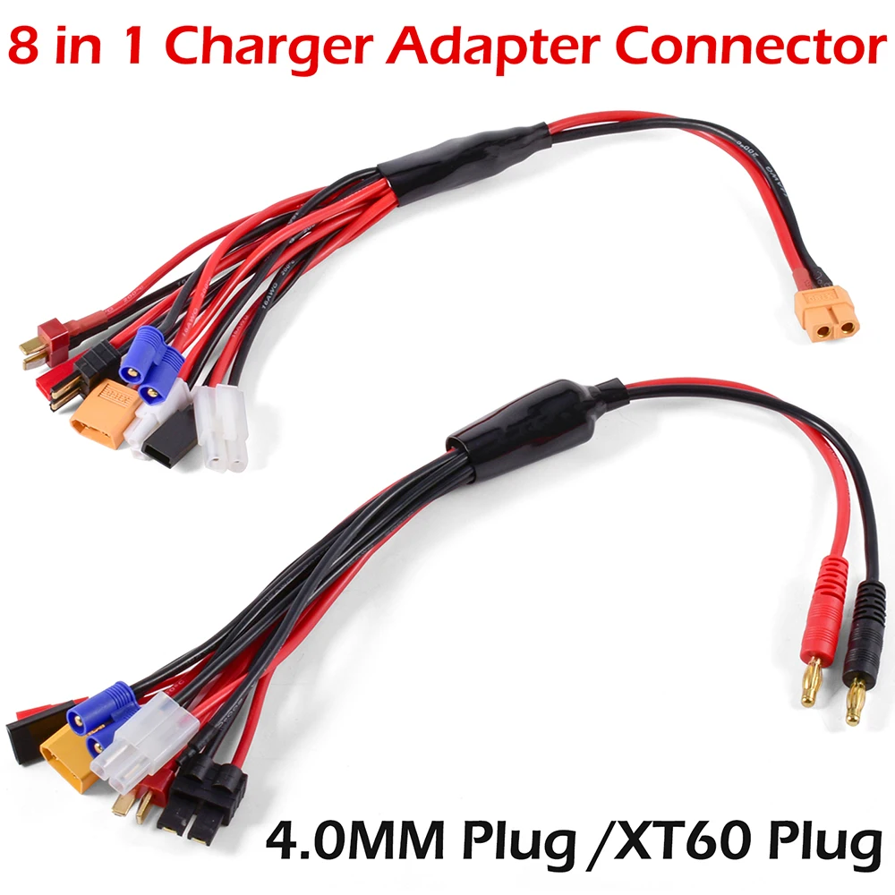 

8 In 1 Charger 4.0mm Banana Adapter Connector T Tamiya Futaba XT60 EC3 JST Wire Cable Lipo Battery RC Drone Imax B6 B6AC