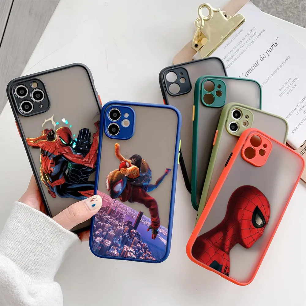 

Marvel Hero Spider Man Matte Case For iPhone 14 13 12 11 XR X 8 7 Plus Pro XS Max Mini Skin Feeling Cover Fundas Capa Coque