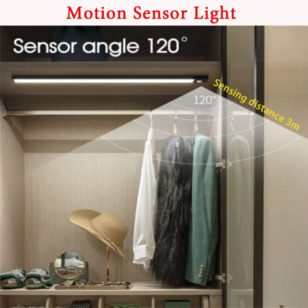 Беспроводной Светодиодный Ночник USB Type-C С Датчиком Движения Для Комнат Шкафов