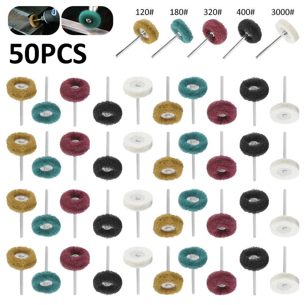 

Полировочная абразивная нейлоновая щетка, 50 шт., аксессуары для вращающихся инструментов, хвостовик резьбы, Полировочная мини-щетка для Dremel...