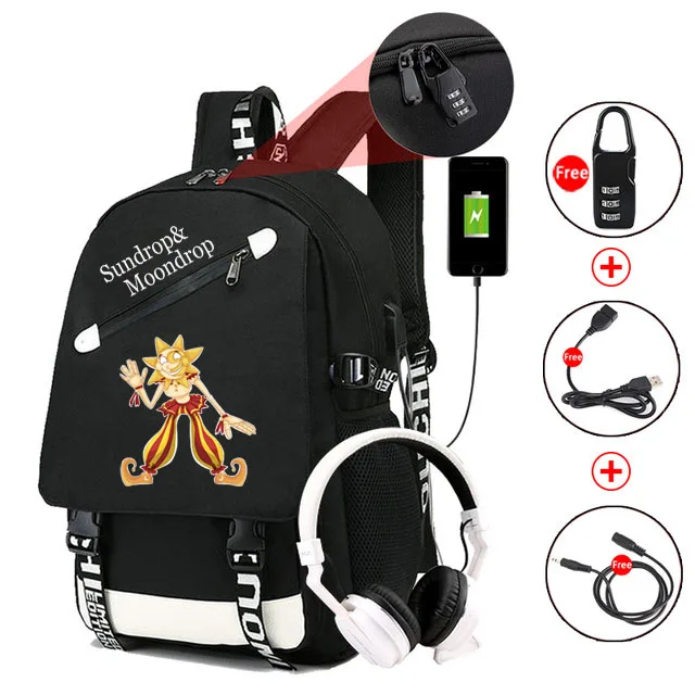 

Game Sundrop & Moondrop Playtime Backpack for School Teen Boys Men Sundrop FNAF Backpack Ubs Rucksack Student Laptop Travel Bags