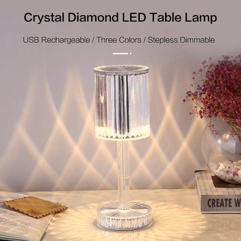 

USB Rechargeable Diamond Table Lamp Touch Sensor Acrylic Decoration Desk Lamps For Bedroom Bar Crystal Lighting Gift Night Light