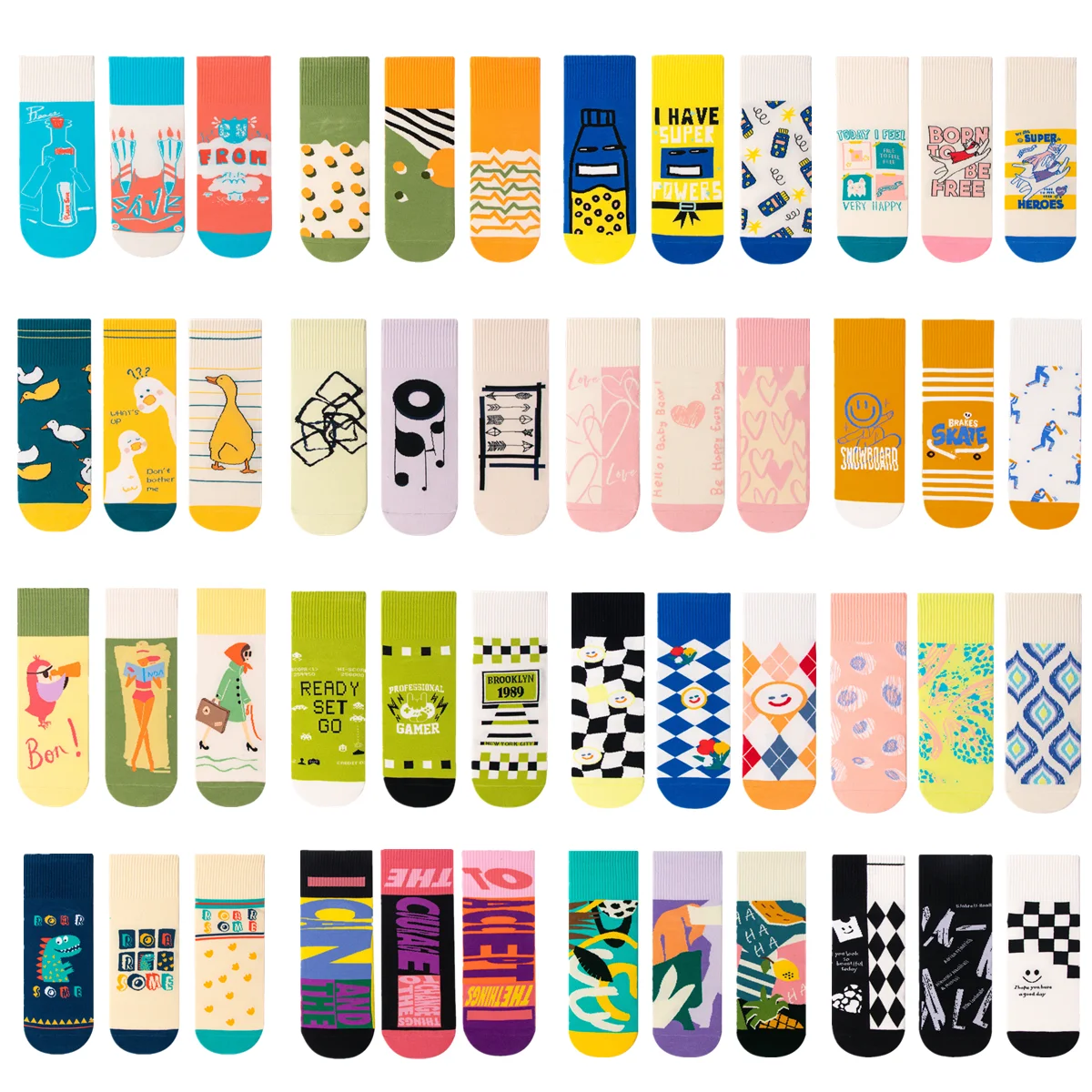 Wholesale 12 Pairs Calcetines Thin Socks Women Funny Socks Happy Kawaii Designer Couple Colorful Sexy Bamboo Donna Preppy Style