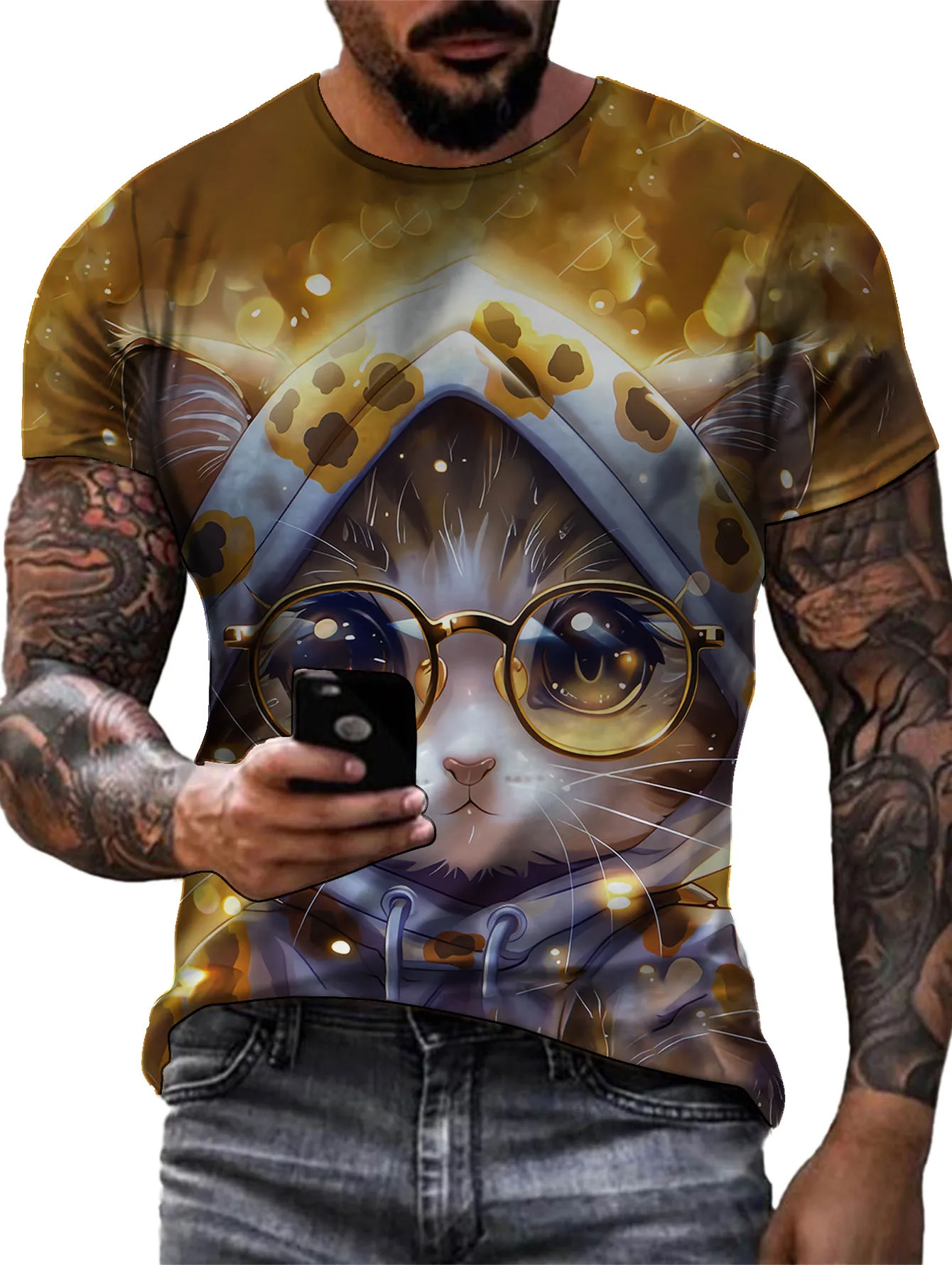 Футболка мужская с 3D-принтом модная тенниска круглым вырезом свободная