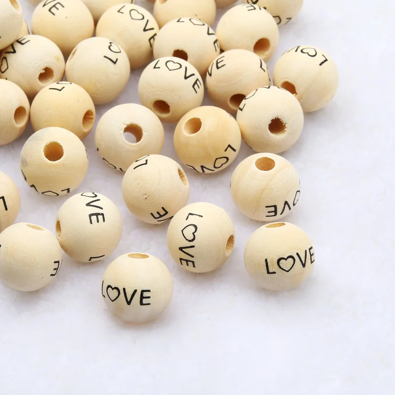 

16mm “LOVE” Letter Natural Wooden Beads Round Loose Spacer Beads For DIY Couples Jewelry Making Handmade Supplies Accessories