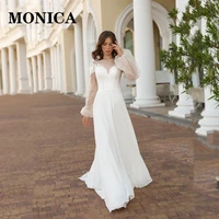 monica elegant wedding dress tulle round neck long sleeve autumn temperament bridal custom dress prom new fashion