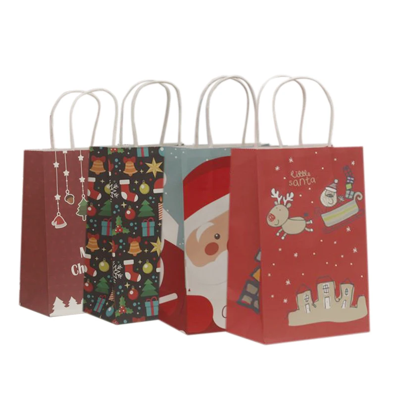 

10Pcs/lot Multifuntion Christmas Paper Bag 21*13*8cm Festival gift bags with Handles Christmas Party Supplies For Event Party