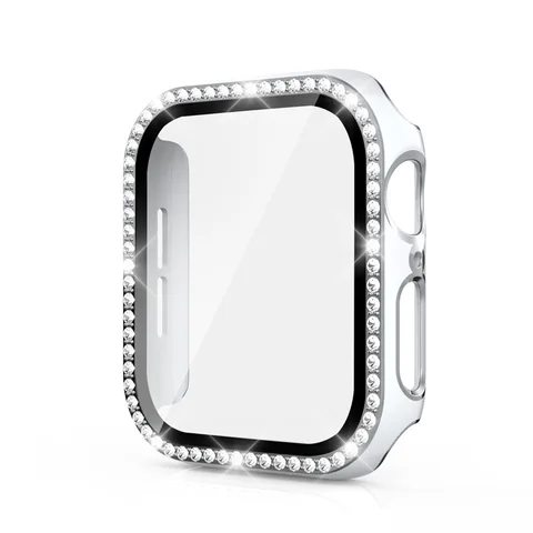 Glass+Tampa para Apple Watch Case 45mm 44mm 41mm 40mm 38 42mm Bling Diamond Bumper+Protetor de tela Iwatch Series 9 8 7 5 6 4 SE